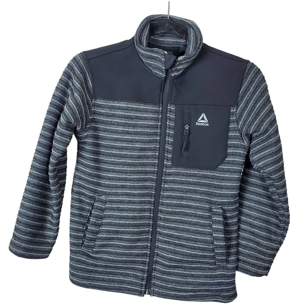 Reebok Girl's Woven Gray/Black Striped Zip Front Jacket S